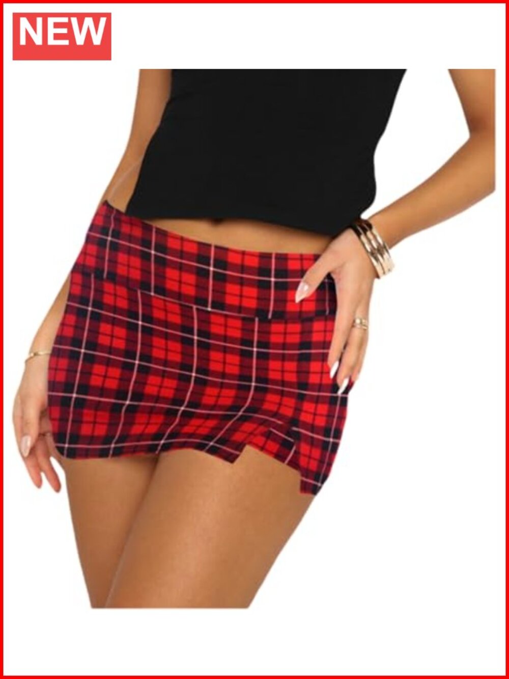 Mini Skort with Built-in Shorts Front Split Stretchy Jersey Skirt